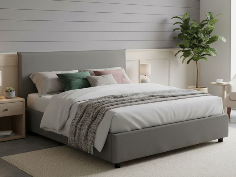 Letto alla francese in legno grigio 155x215cm - Alvacus