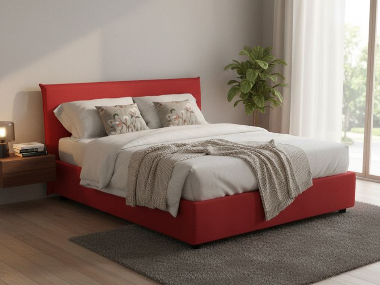 Letto alla francese in legno rosso 155x215cm - Aros