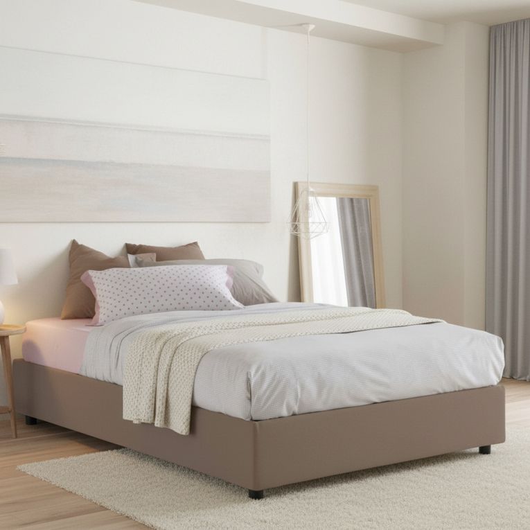 Letto alla francese in legno tortora 155x215cm - Alaksir