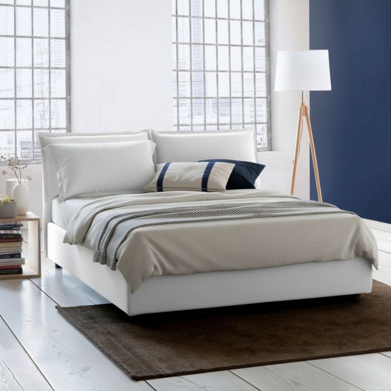 Letto alla francese in tessuto bianco 155x205cm - Arden