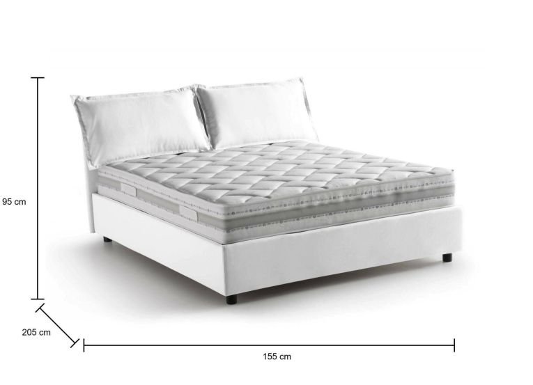 Letto alla francese in tessuto bianco 155x205cm - Arden