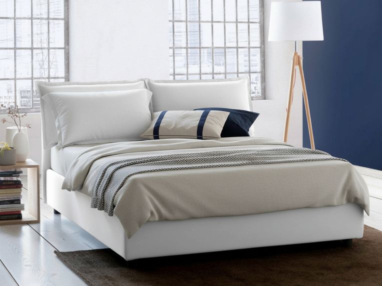 Letto alla francese in tessuto bianco 155x205cm - Arden