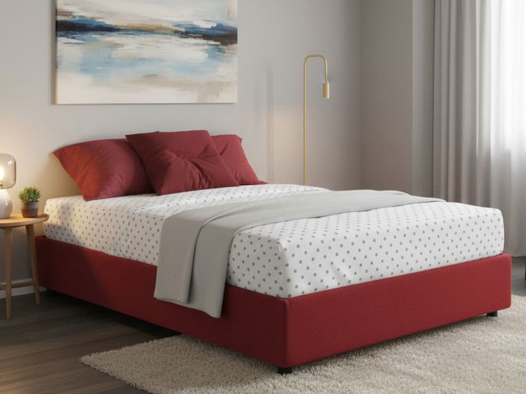 Letto alla francese in tessuto rosso 155x205cm - Attilino