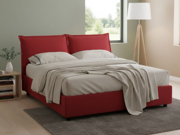 Letto alla francese in tessuto rosso 155x215cm - Annica
