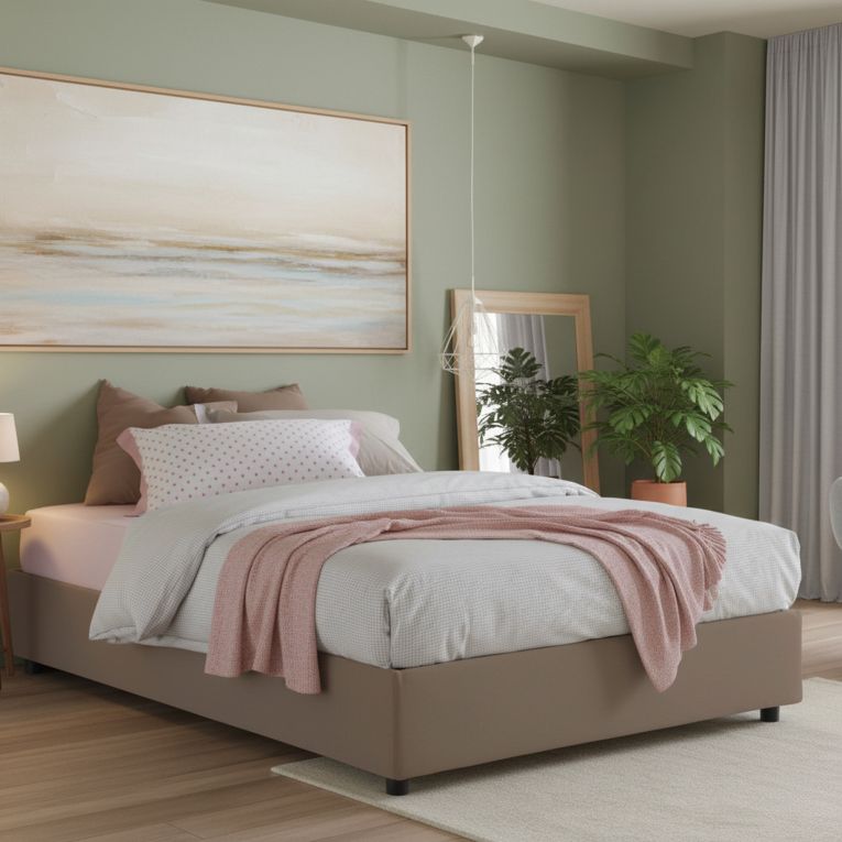 Letto alla francese in tessuto tortora 155x205cm - Arto