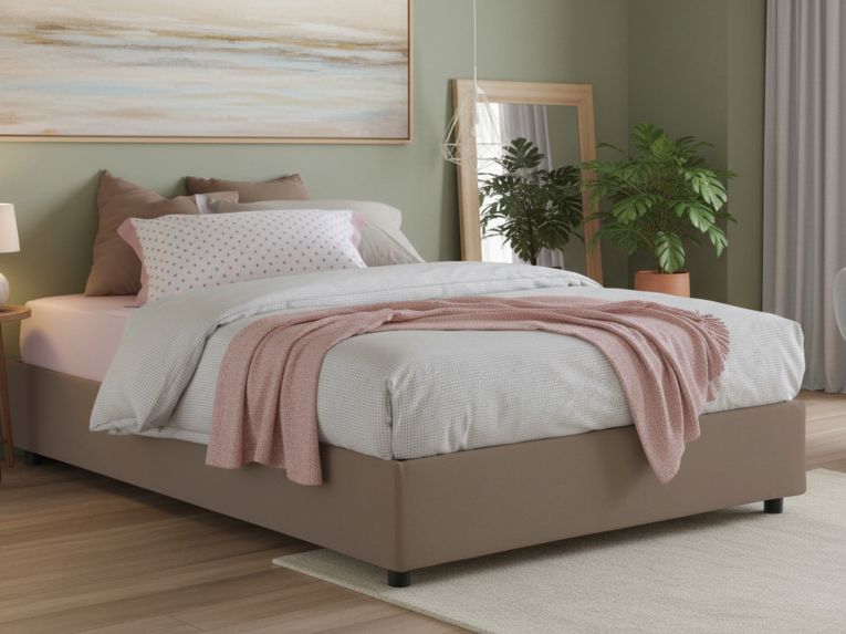 Letto alla francese in tessuto tortora 155x205cm - Arto