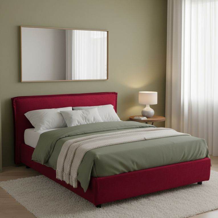 Letto Alla Francese Rosso Materasso Incluso Sfoderabile, Contenitore Made in Italy - Broni