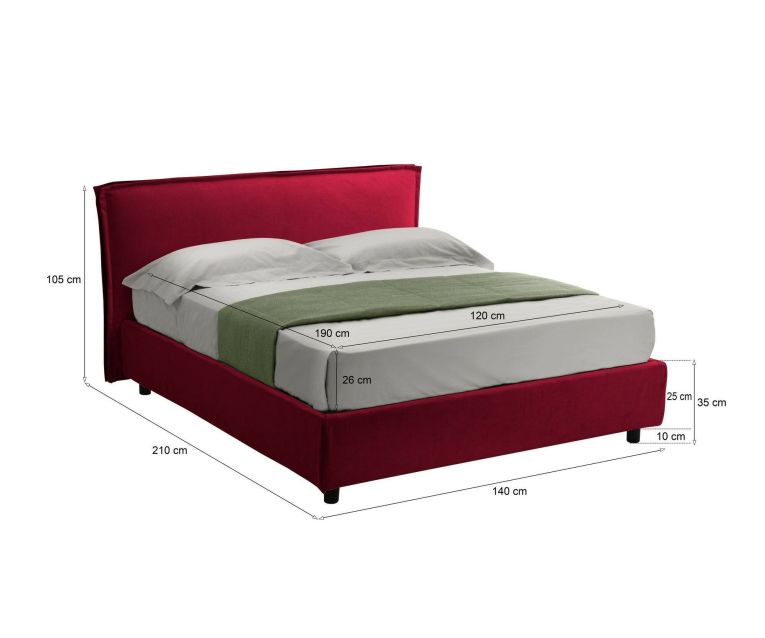 Letto Alla Francese Rosso Materasso Incluso Sfoderabile, Contenitore Made in Italy - Broni