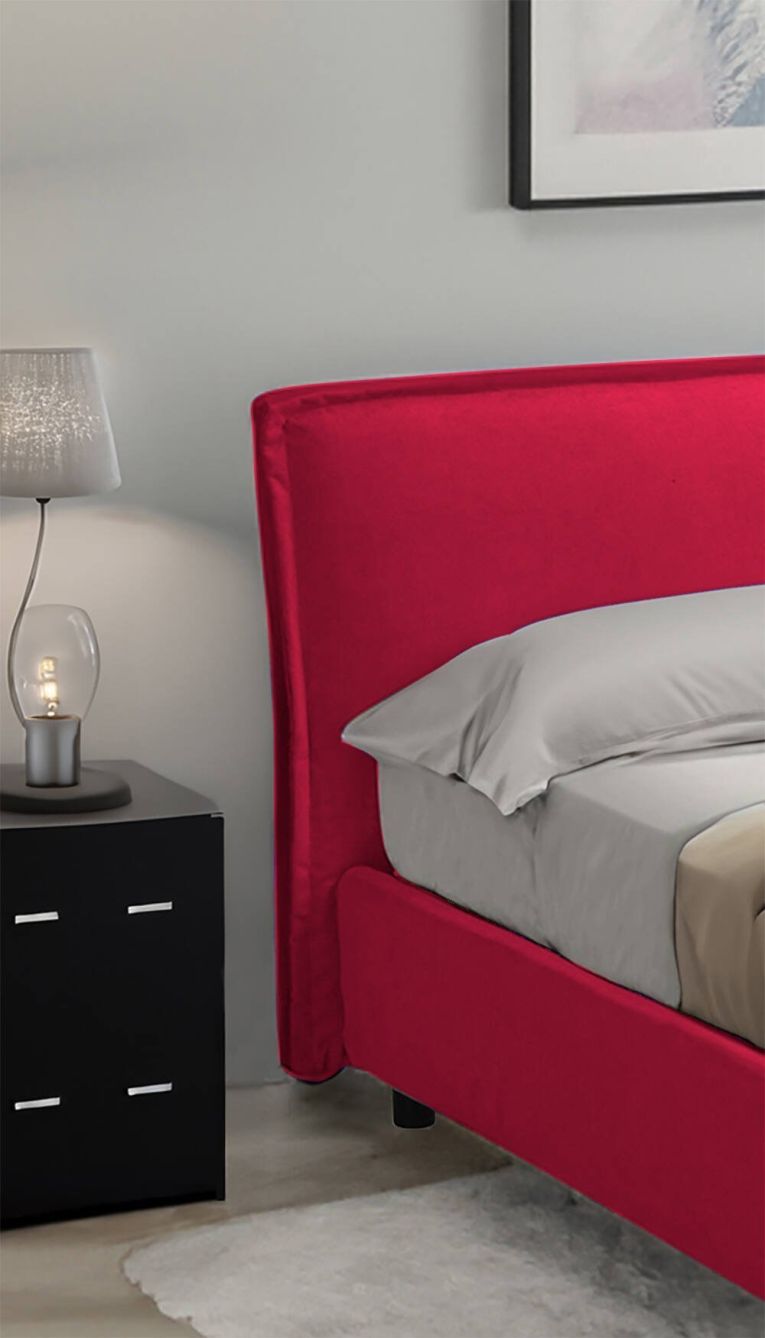 Letto Alla Francese Rosso Materasso Incluso Sfoderabile, Contenitore Made in Italy - Broni