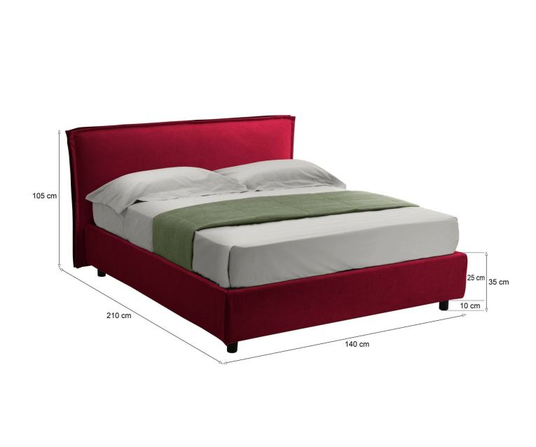 Letto Alla Francese Rosso Sfoderabile Contenitore, Dimensione Materasso 120x190 cm Made in Italy - Bronte