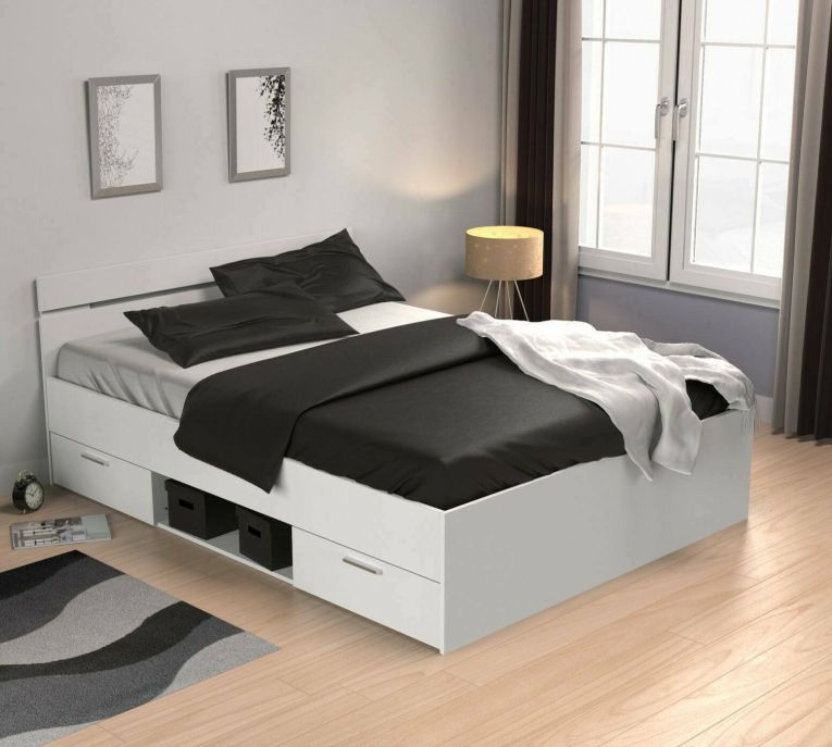 Letto alla francese Var, Sommier per camera da letto, Giroletto per stanza, Struttura porta materasso, 200x140 h74 cm, Bianco opaco