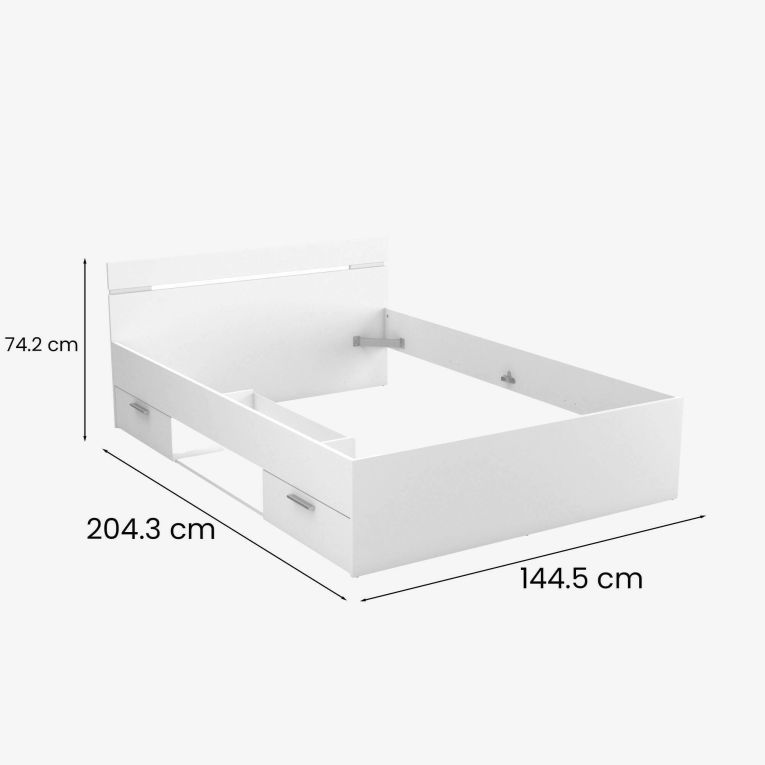 Letto alla francese Var, Sommier per camera da letto, Giroletto per stanza, Struttura porta materasso, 200x140 h74 cm, Bianco opaco