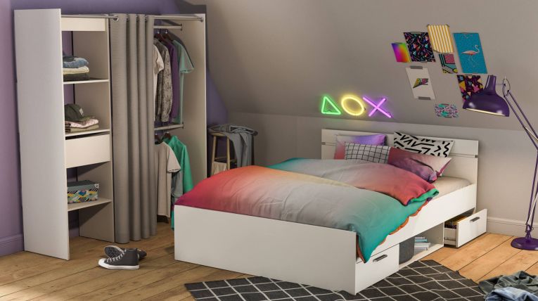 Letto alla francese Var, Sommier per camera da letto, Giroletto per stanza, Struttura porta materasso, 200x140 h74 cm, Bianco opaco