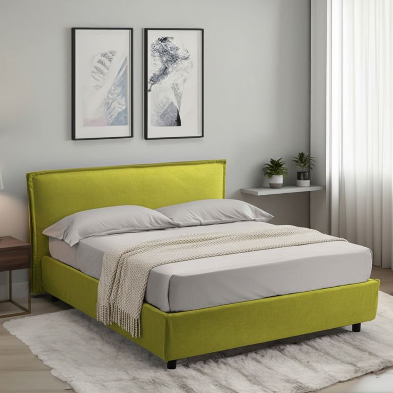 Letto Alla Francese Verde Materasso Incluso Sfoderabile, Contenitore Made in Italy - Brienza
