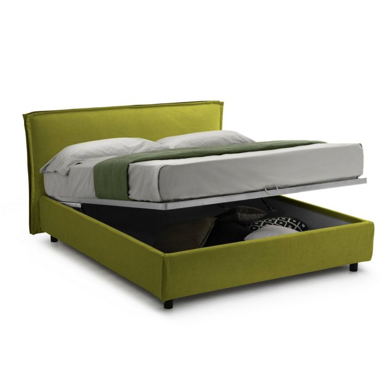 Letto Alla Francese Verde Materasso Incluso Sfoderabile, Contenitore Made in Italy - Broni