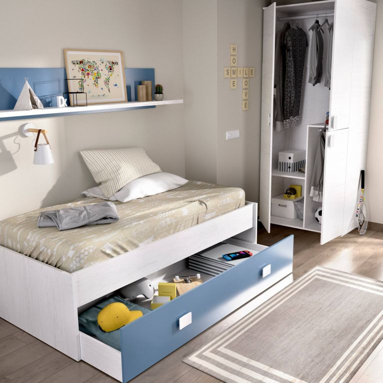 Letto bambini 195x97cm bianco e blu - Aikiko