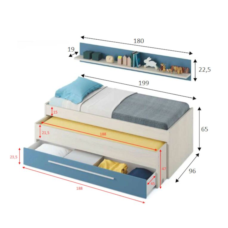 Letto bambini 199x96cm azzurro - Art