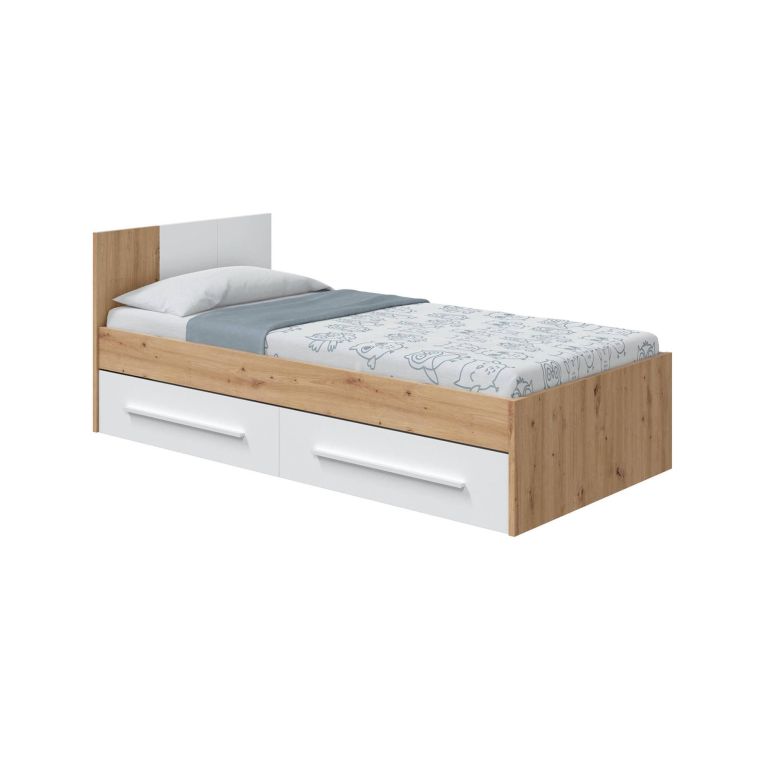 Letto bambini 2 cassetti contenitori 196x97cm rovere nodi e bianco - Azalia
