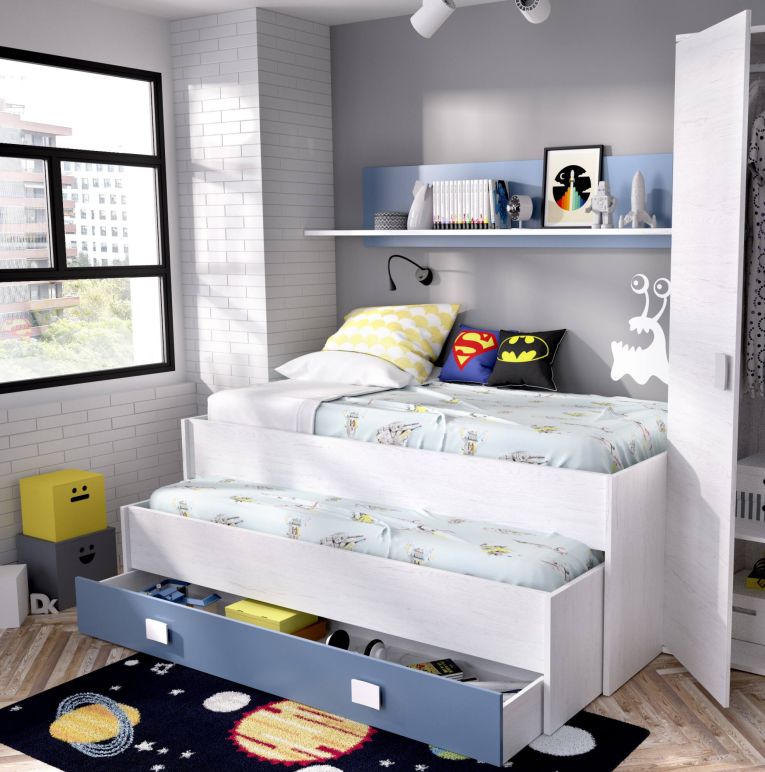 Letto bambini 200x99cm bianco e blu - Arod