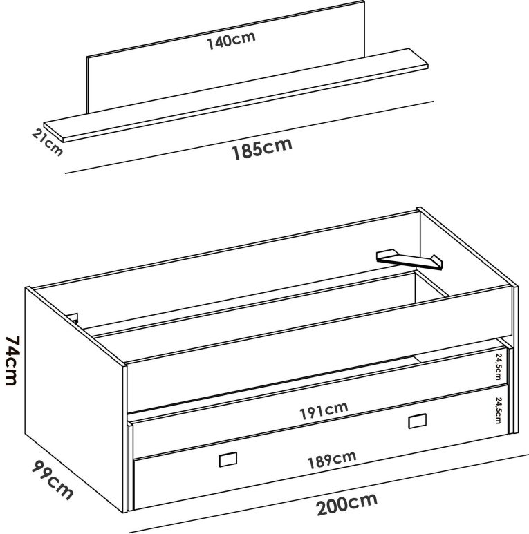 Letto bambini 200x99cm bianco e blu - Arod