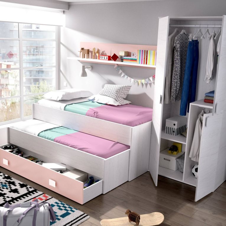 Letto bambini 200x99cm bianco e rosa - Arod