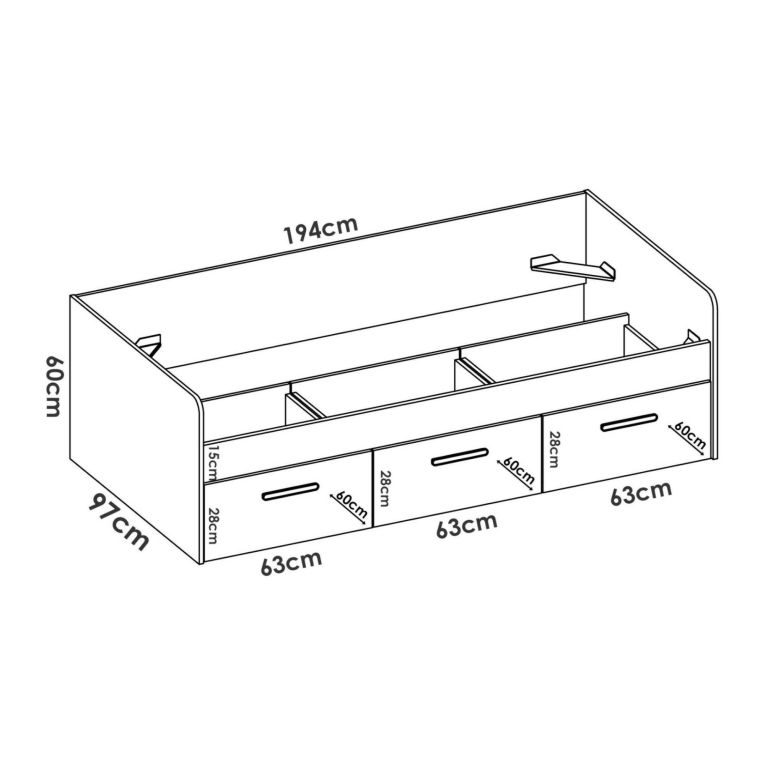 Letto bambini 3 cassetti 194x97cm bianco - Aco