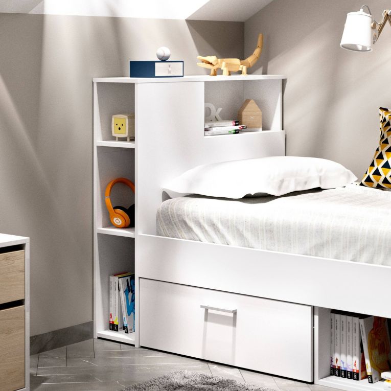 Letto bambini cassetti e scaffale 218x99cm bianco - Adrielle