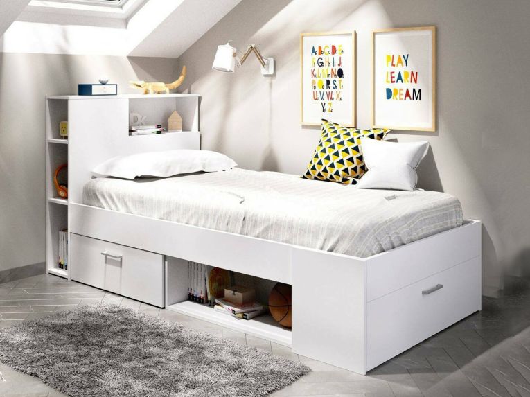 Letto bambini cassetti e scaffale 218x99cm bianco - Adrielle