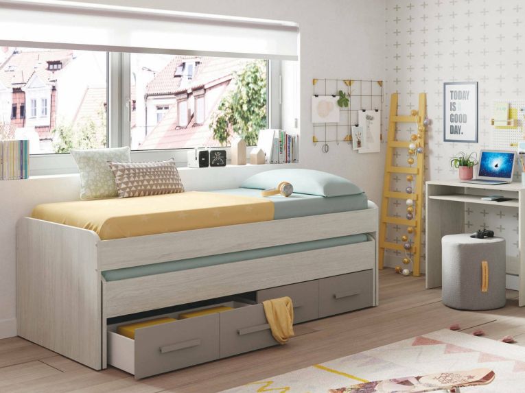 Letto bambini salvaspazio 198x96cm bianco e marrone - Cupido