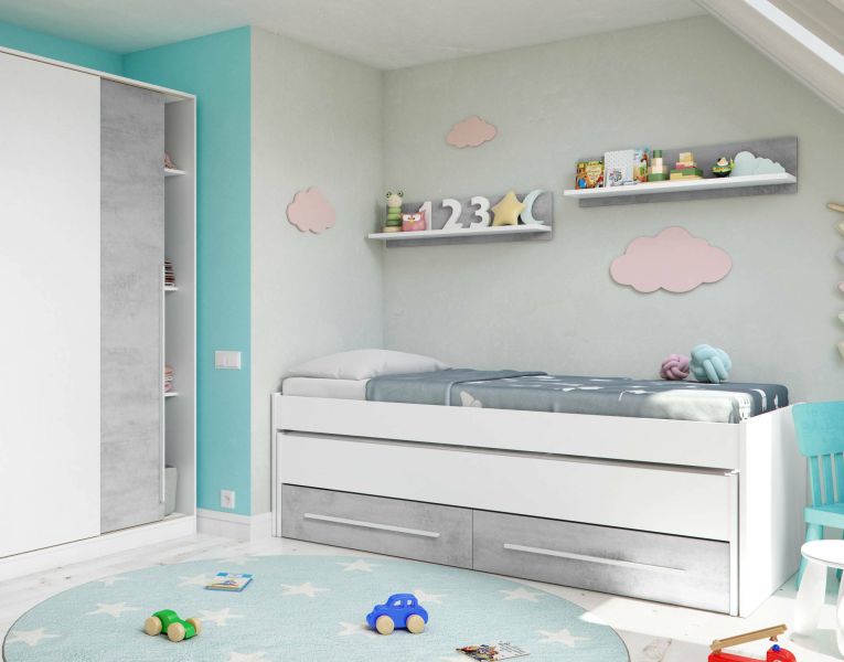 Letto contenitore bambini 199x96cm bianco e cemento - Asi