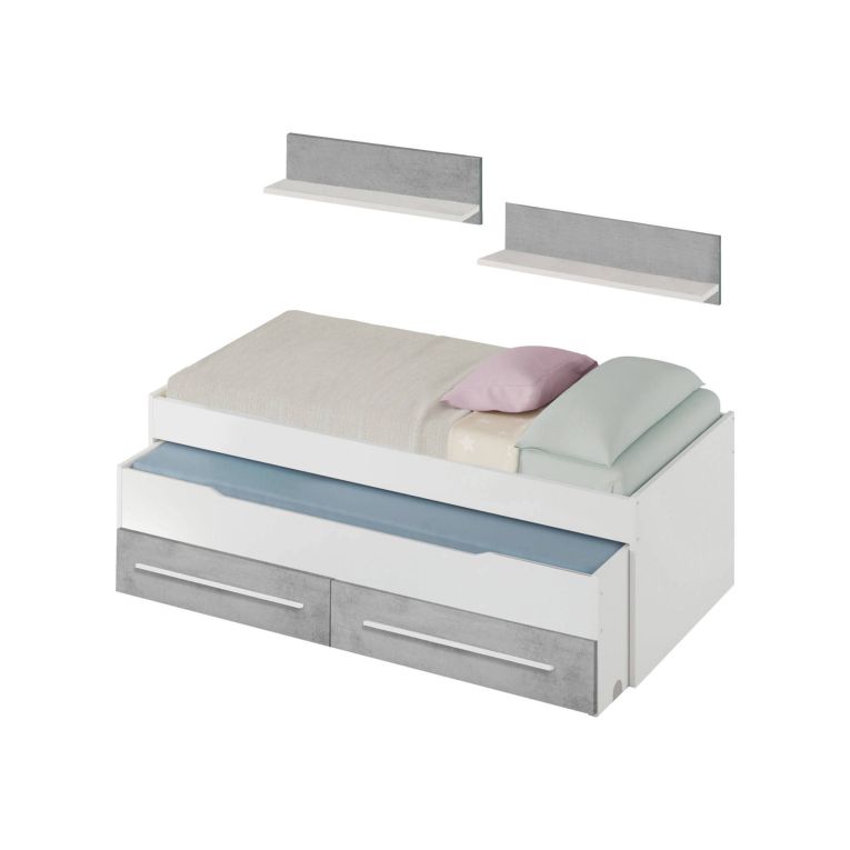 Letto contenitore bambini 199x96cm bianco e cemento - Asi