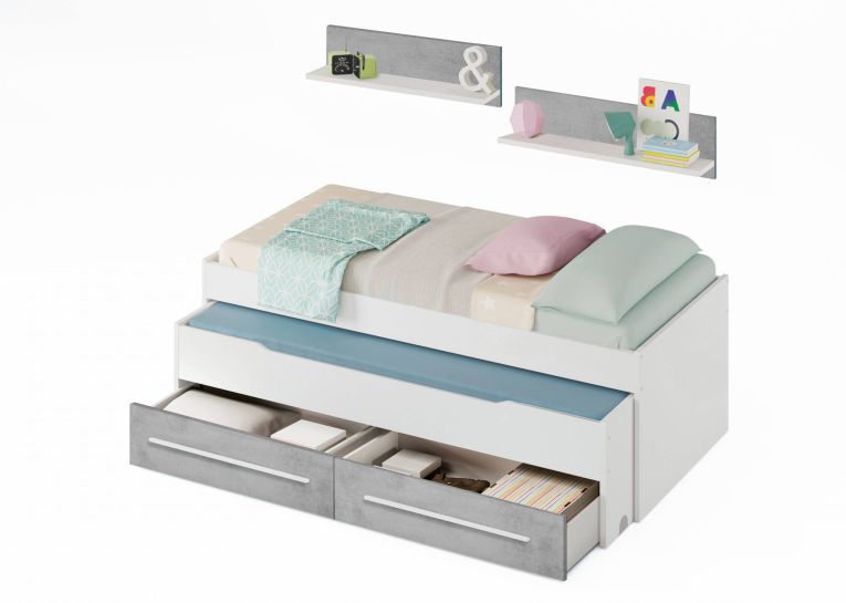 Letto contenitore bambini 199x96cm bianco e cemento - Asi