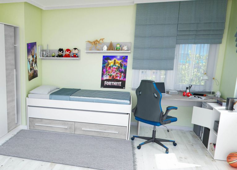 Letto contenitore bambini 199x96cm bianco e cemento - Asi
