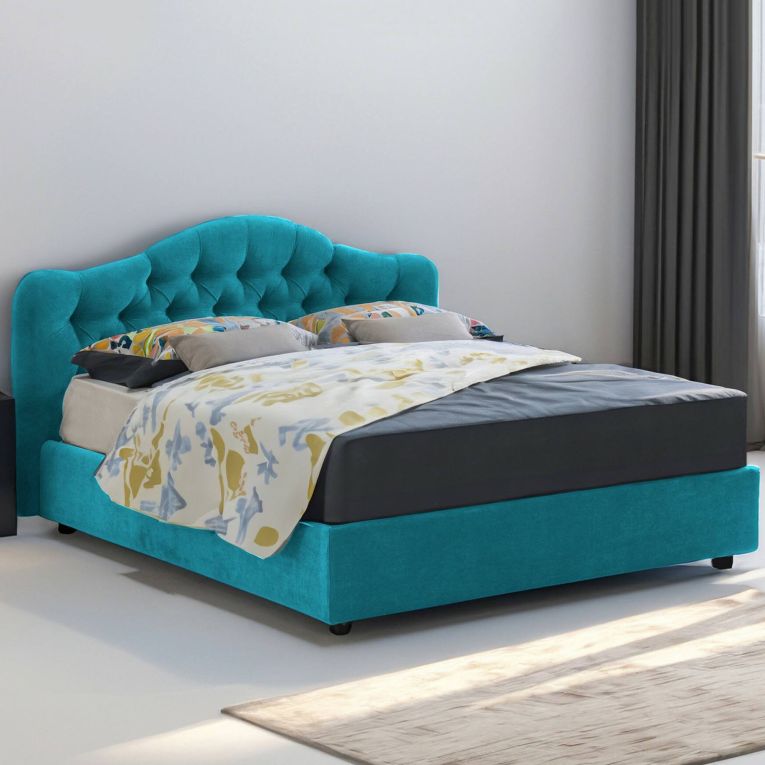 Letto due piazze con contenitore azzurro 190x210cm - Allik