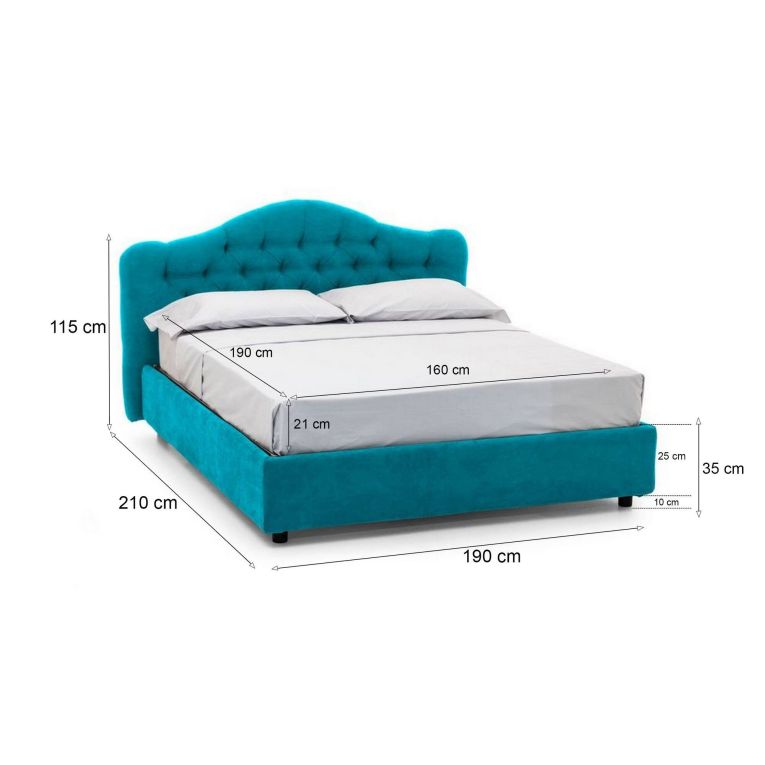 Letto due piazze con contenitore azzurro 190x210cm - Allik