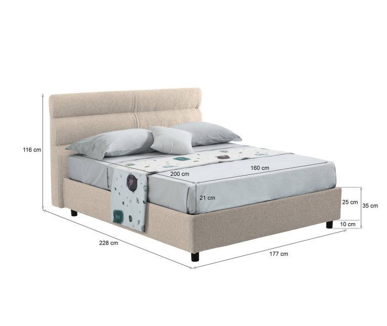 Letto due piazze con contenitore tortora 177x228cm - Bedero