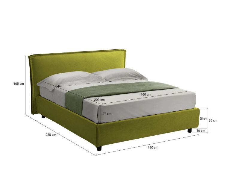 Letto due piazze con contenitore verde 180x220cm - Brunate