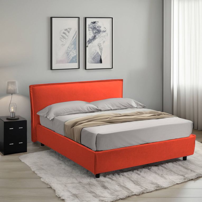 Letto due piazze contenitore arancione 180x220cm struttura in metallo - Bubbio