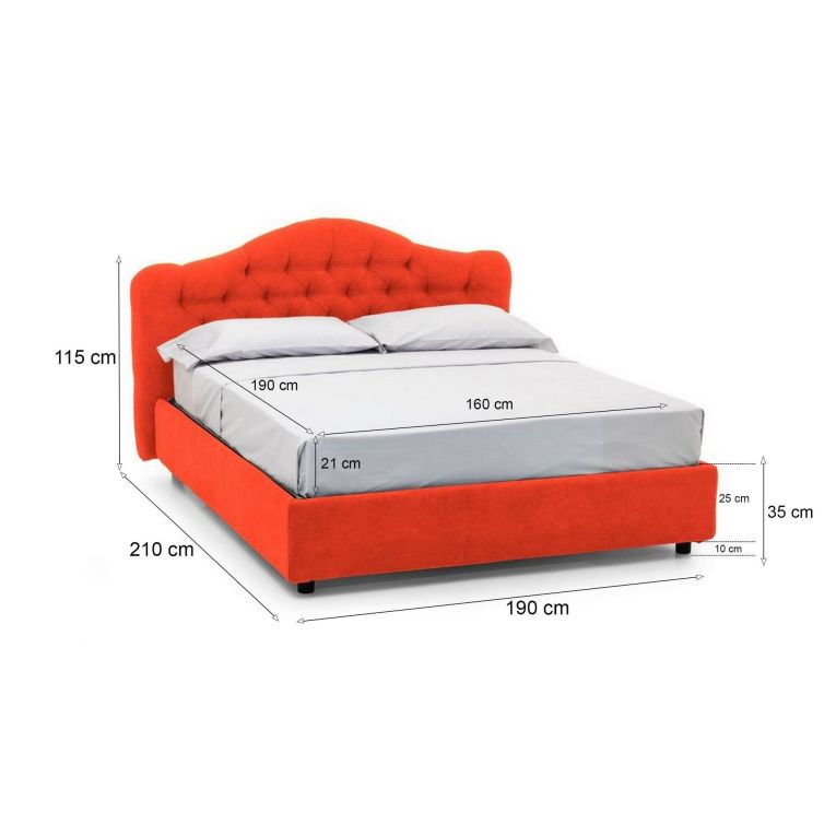 Letto due piazze contenitore arancione 190x210cm - Allik