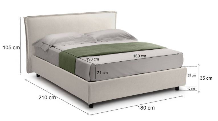 Letto due piazze contenitore beige 180x210cm struttura in metallo - Bruzolo