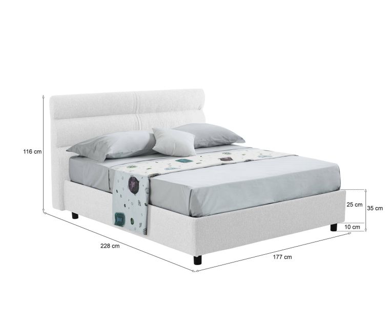 Letto due piazze contenitore bianco 177x228cm struttura in metallo - Briaglia