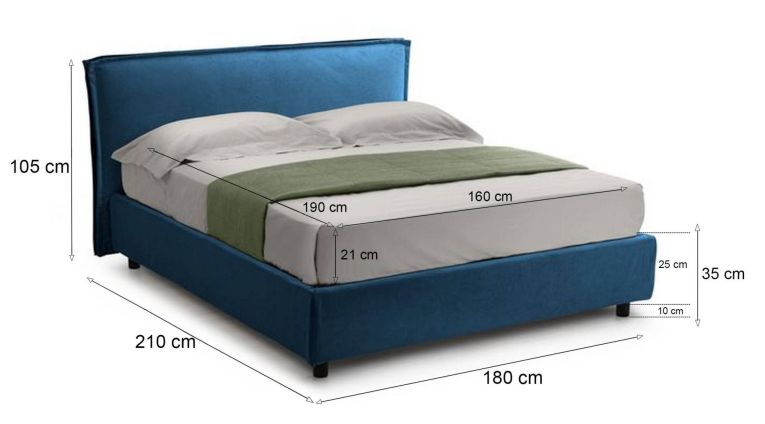 Letto due piazze contenitore blu 180x210cm struttura in metallo - Bruzolo
