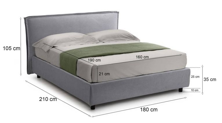 Letto due piazze contenitore grigio 180x210cm struttura in metallo - Bruzolo