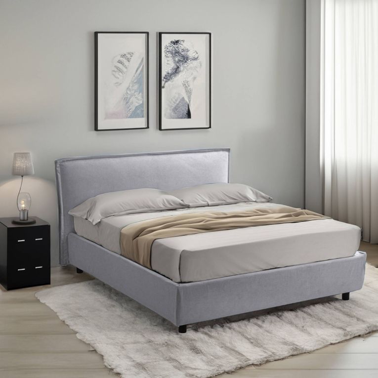 Letto due piazze contenitore grigio 180x220cm struttura in metallo - Bubbio