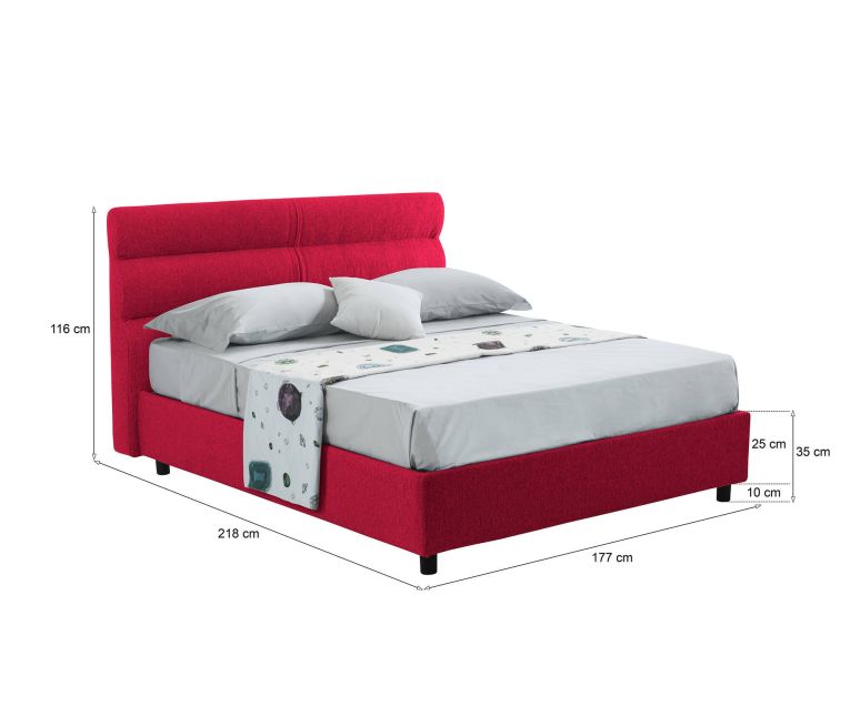 Letto due piazze contenitore rosso 177x218cm struttura in metallo - Brienno