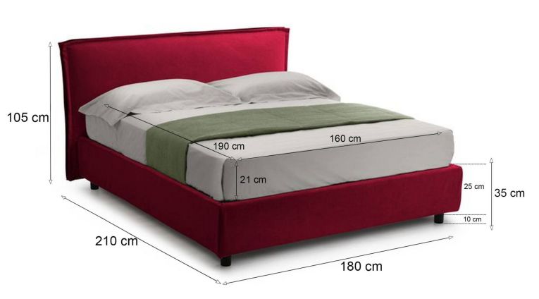 Letto due piazze contenitore rosso 180x210cm struttura in metallo - Bruzolo