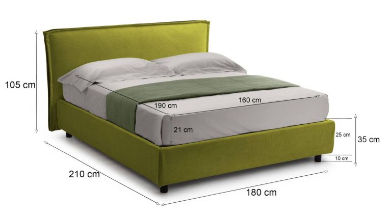 Letto due piazze contenitore verde 180x210cm struttura in metallo - Bruzolo