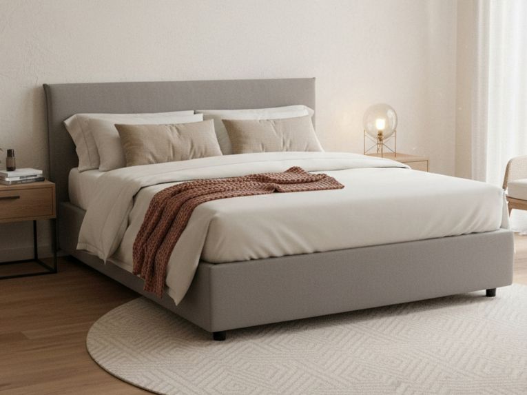Letto francese contenitore grigio 155x215cm - Aros