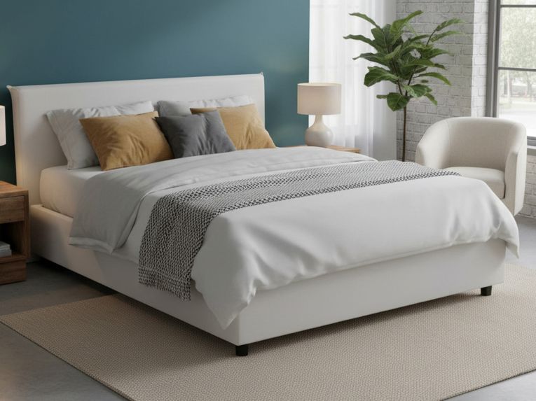 Letto francese imbottito bianco 155x215cm - Augustus