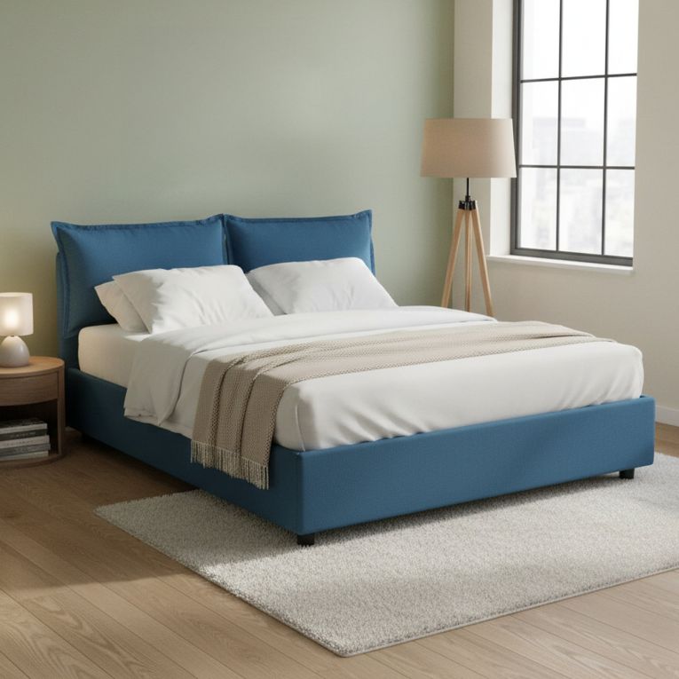 Letto francese imbottito blu 155x205cm - Askari